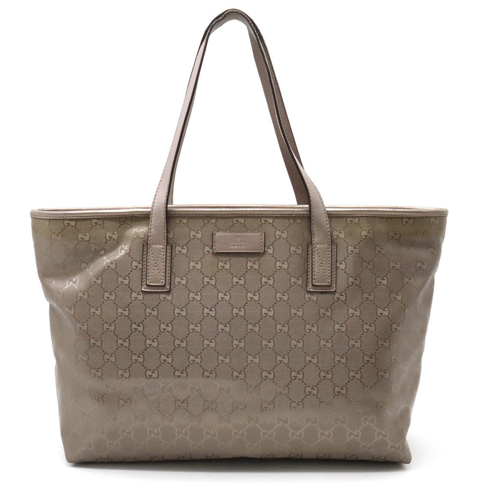 Gucci GG Imprime Tote Bag Shoulder Strap Metallic Leather Pink Silver